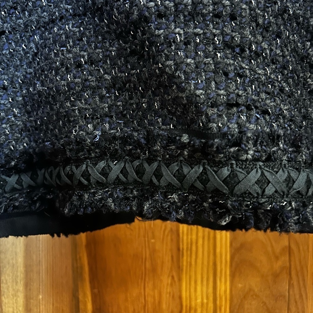 Elie Tahari Sz 10 Navy blue Black Tweed Blazer Jacket Ruffle collar trim - Picture 5 of 8